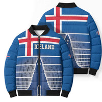 Iceland Hallgrimskirkja Church Bomber Puffer Jacket Icelandic Flag Design - Wonder Print Shop