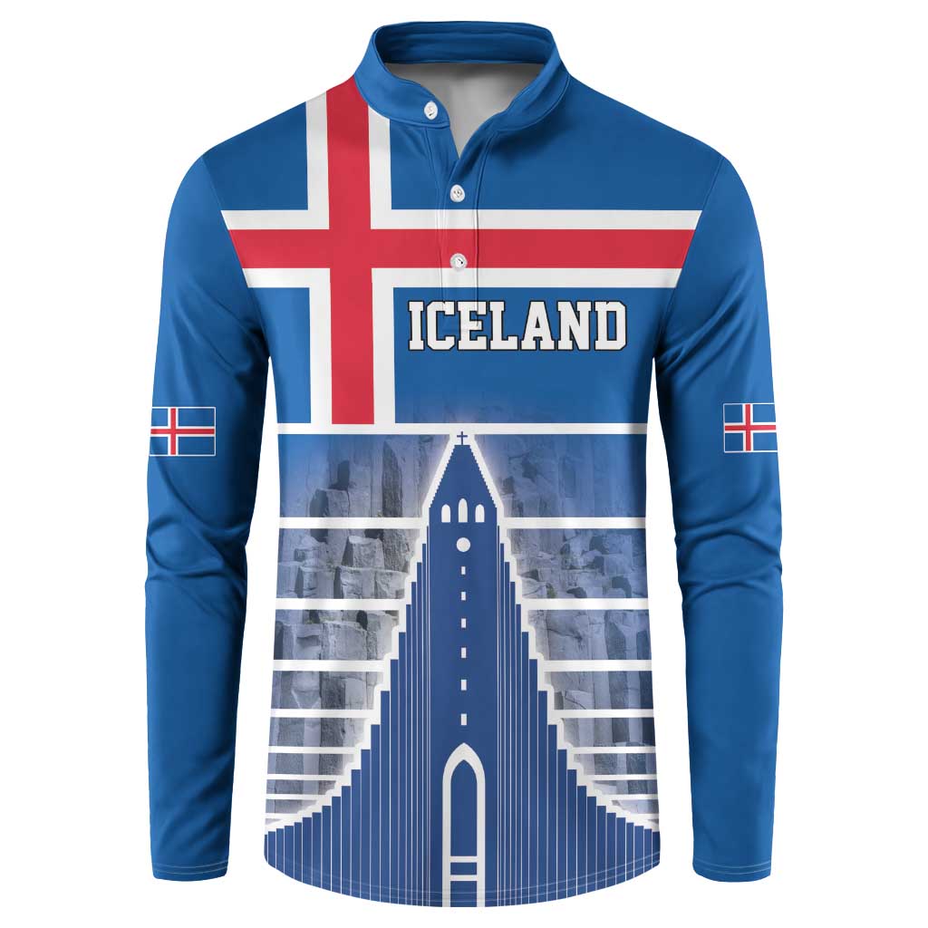 Iceland Hallgrimskirkja Church Button Sweatshirt Icelandic Flag Design - Wonder Print Shop