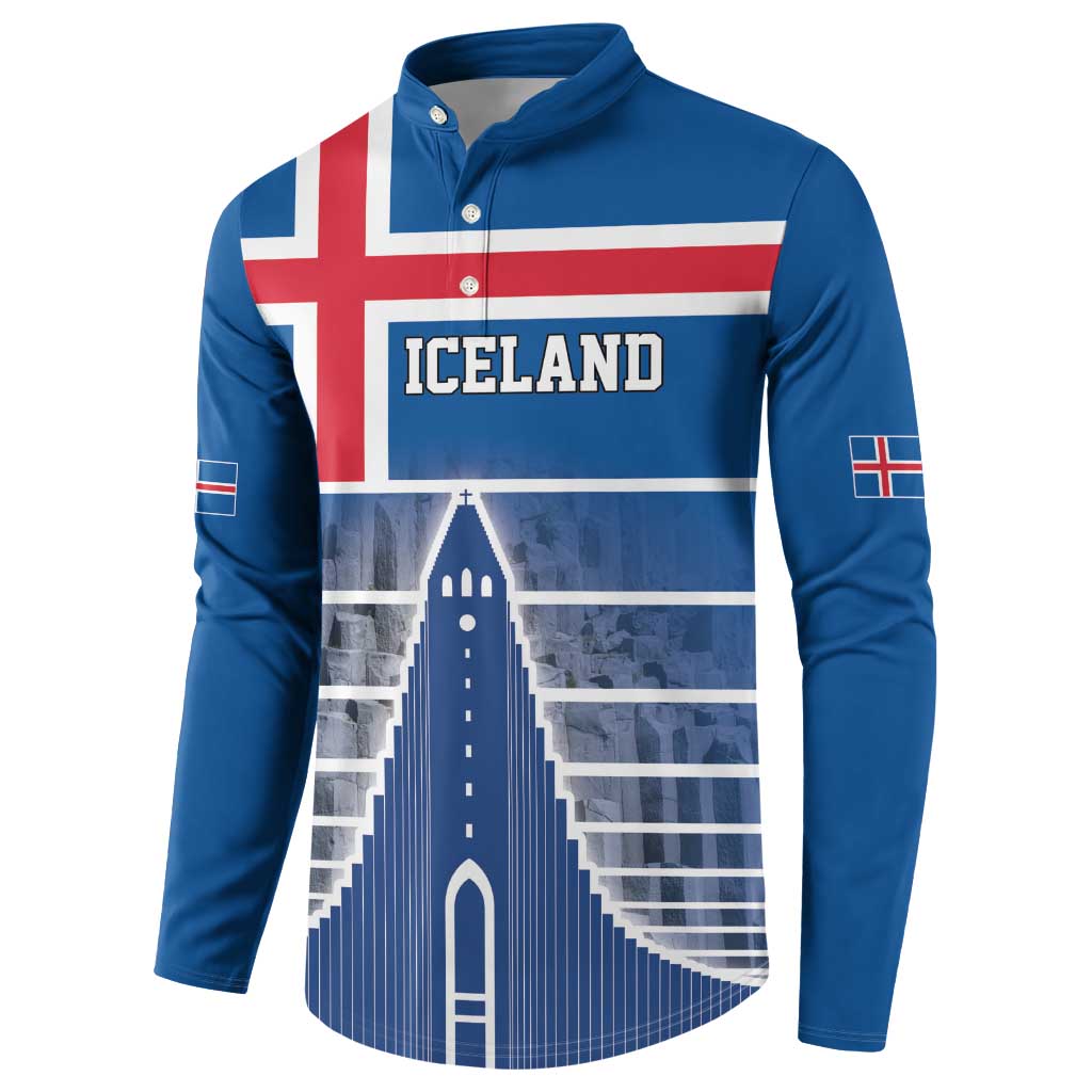 Iceland Hallgrimskirkja Church Button Sweatshirt Icelandic Flag Design - Wonder Print Shop