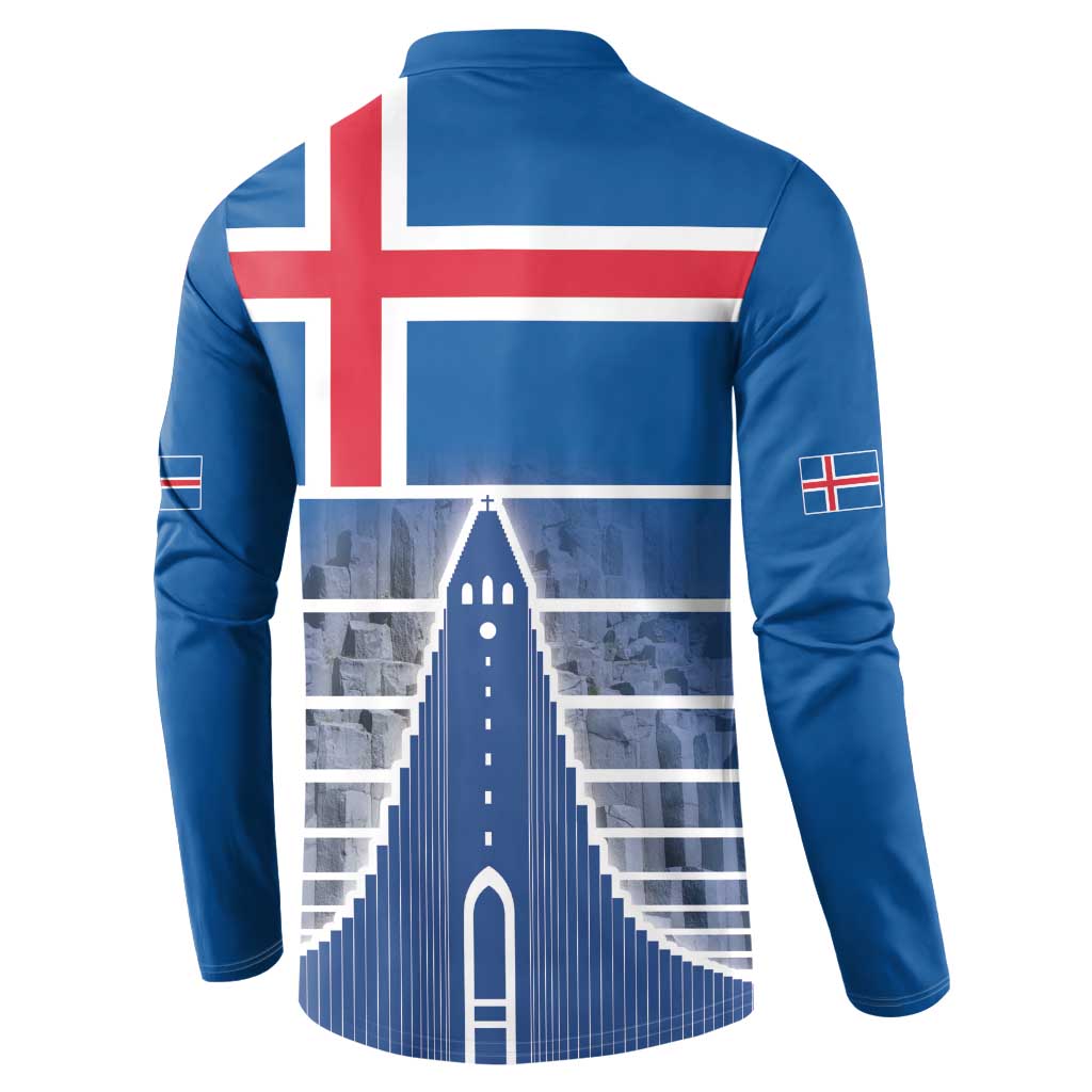 Iceland Hallgrimskirkja Church Button Sweatshirt Icelandic Flag Design - Wonder Print Shop