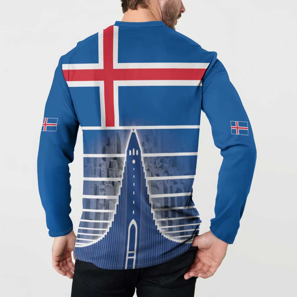Iceland Hallgrimskirkja Church Button Sweatshirt Icelandic Flag Design - Wonder Print Shop