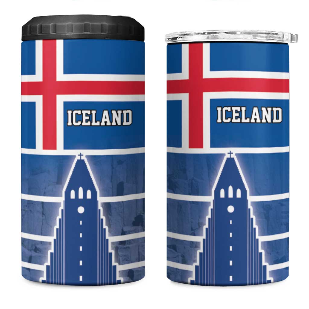 Iceland Hallgrimskirkja Church 4 in 1 Can Cooler Tumbler Icelandic Flag Design - Wonder Print Shop