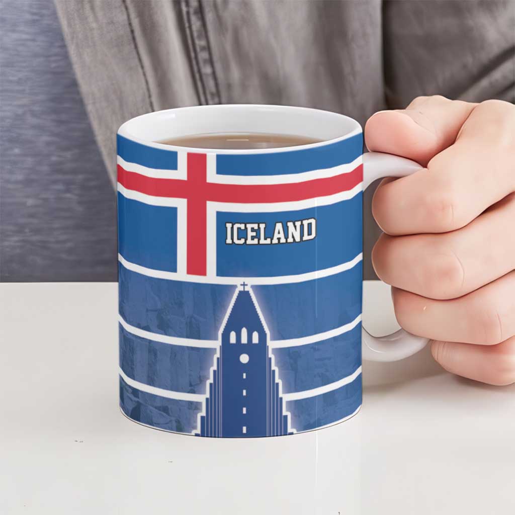 Iceland Hallgrimskirkja Church Ceramic Mug Icelandic Flag Design - Wonder Print Shop