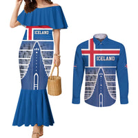 Iceland Hallgrimskirkja Church Couples Matching Mermaid Dress and Long Sleeve Button Shirt Icelandic Flag Design - Wonder Print Shop
