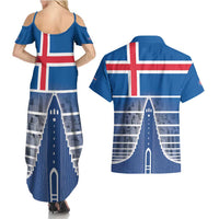 Iceland Hallgrimskirkja Church Couples Matching Summer Maxi Dress and Hawaiian Shirt Icelandic Flag Design - Wonder Print Shop