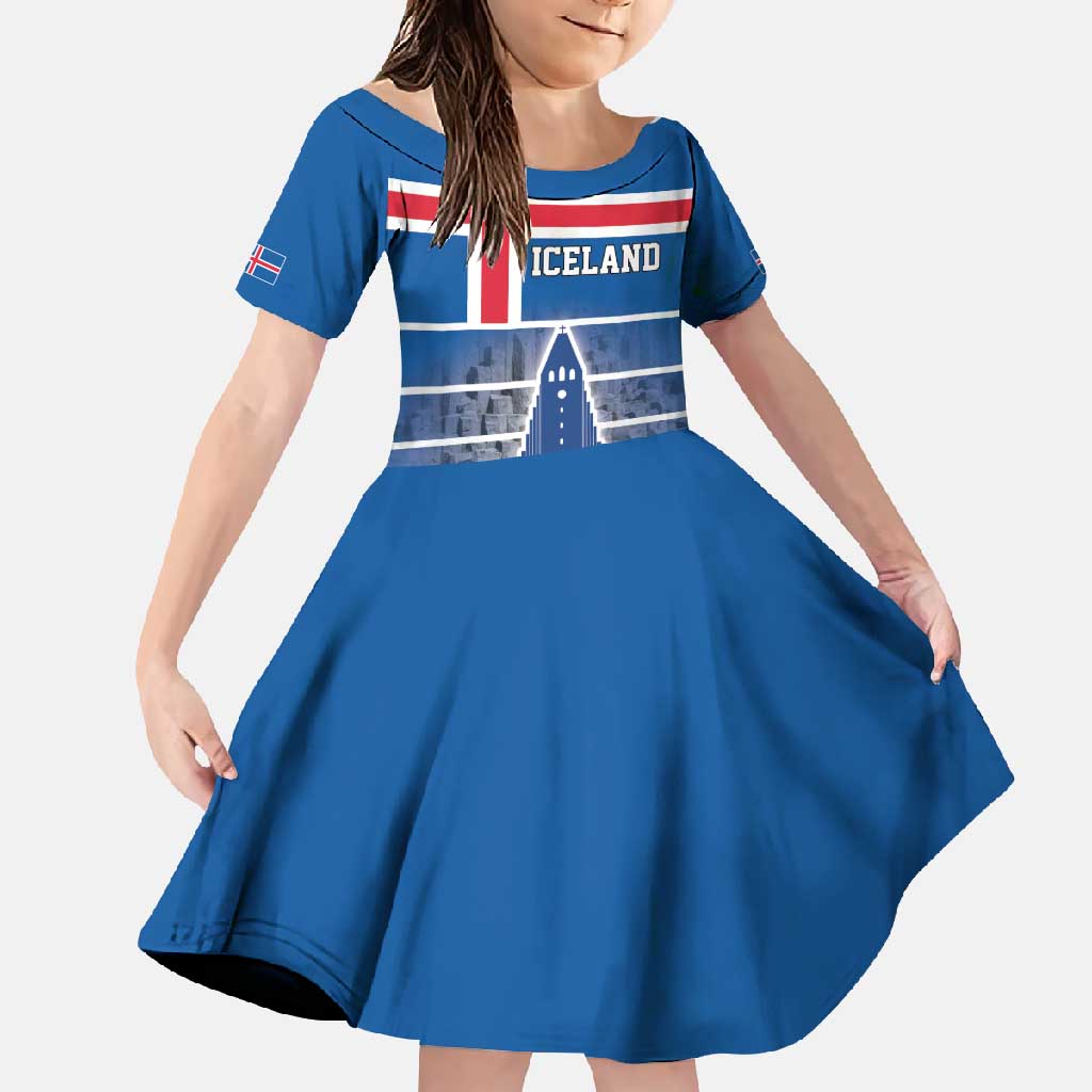 Iceland Hallgrimskirkja Church Family Matching Long Sleeve Bodycon Dress and Hawaiian Shirt Icelandic Flag Design - Wonder Print Shop