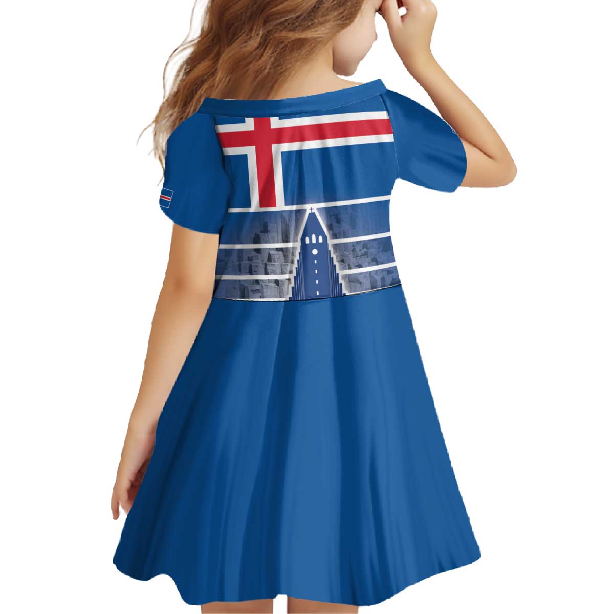 Iceland Hallgrimskirkja Church Family Matching Off The Shoulder Long Sleeve Dress and Hawaiian Shirt Icelandic Flag Design - Wonder Print Shop