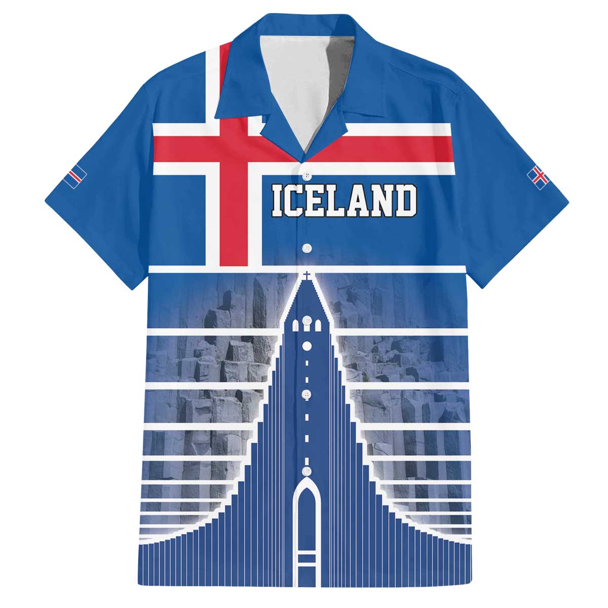 Iceland Hallgrimskirkja Church Family Matching Off The Shoulder Long Sleeve Dress and Hawaiian Shirt Icelandic Flag Design - Wonder Print Shop