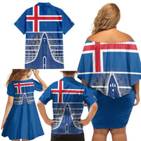 Iceland Hallgrimskirkja Church Family Matching Off Shoulder Short Dress and Hawaiian Shirt Icelandic Flag Design - Wonder Print Shop