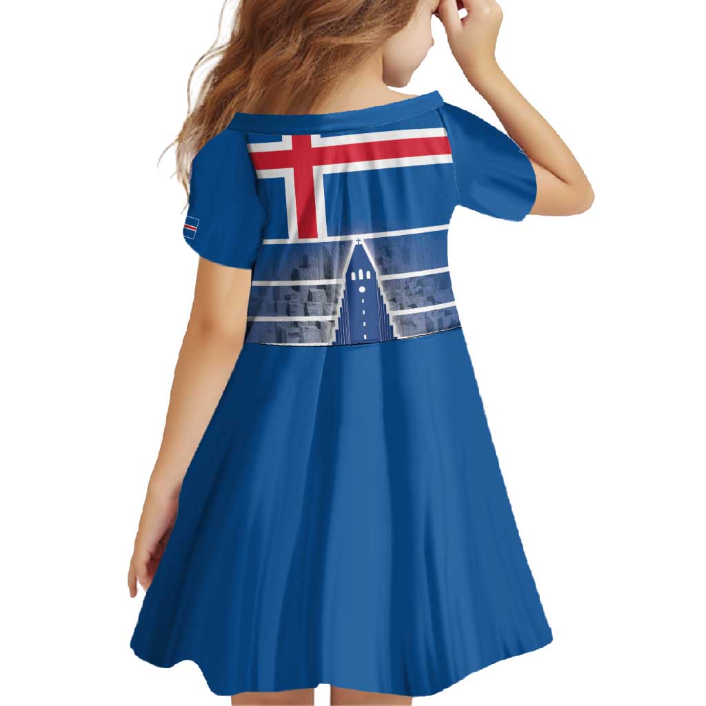 Iceland Hallgrimskirkja Church Family Matching Short Sleeve Bodycon Dress and Hawaiian Shirt Icelandic Flag Design - Wonder Print Shop
