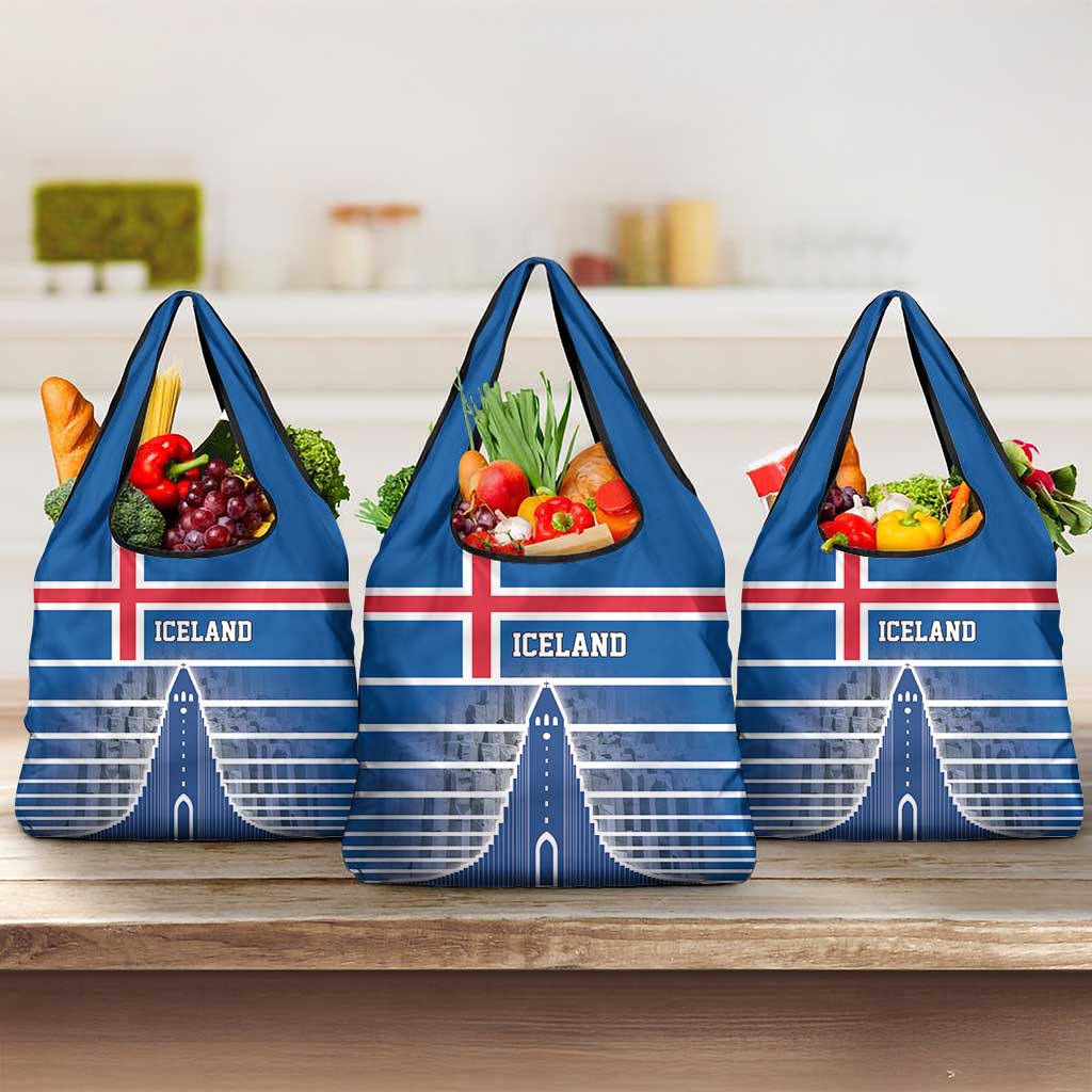 Iceland Hallgrimskirkja Church Grocery Bag Icelandic Flag Design - Wonder Print Shop