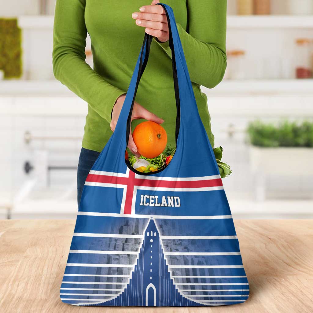Iceland Hallgrimskirkja Church Grocery Bag Icelandic Flag Design - Wonder Print Shop