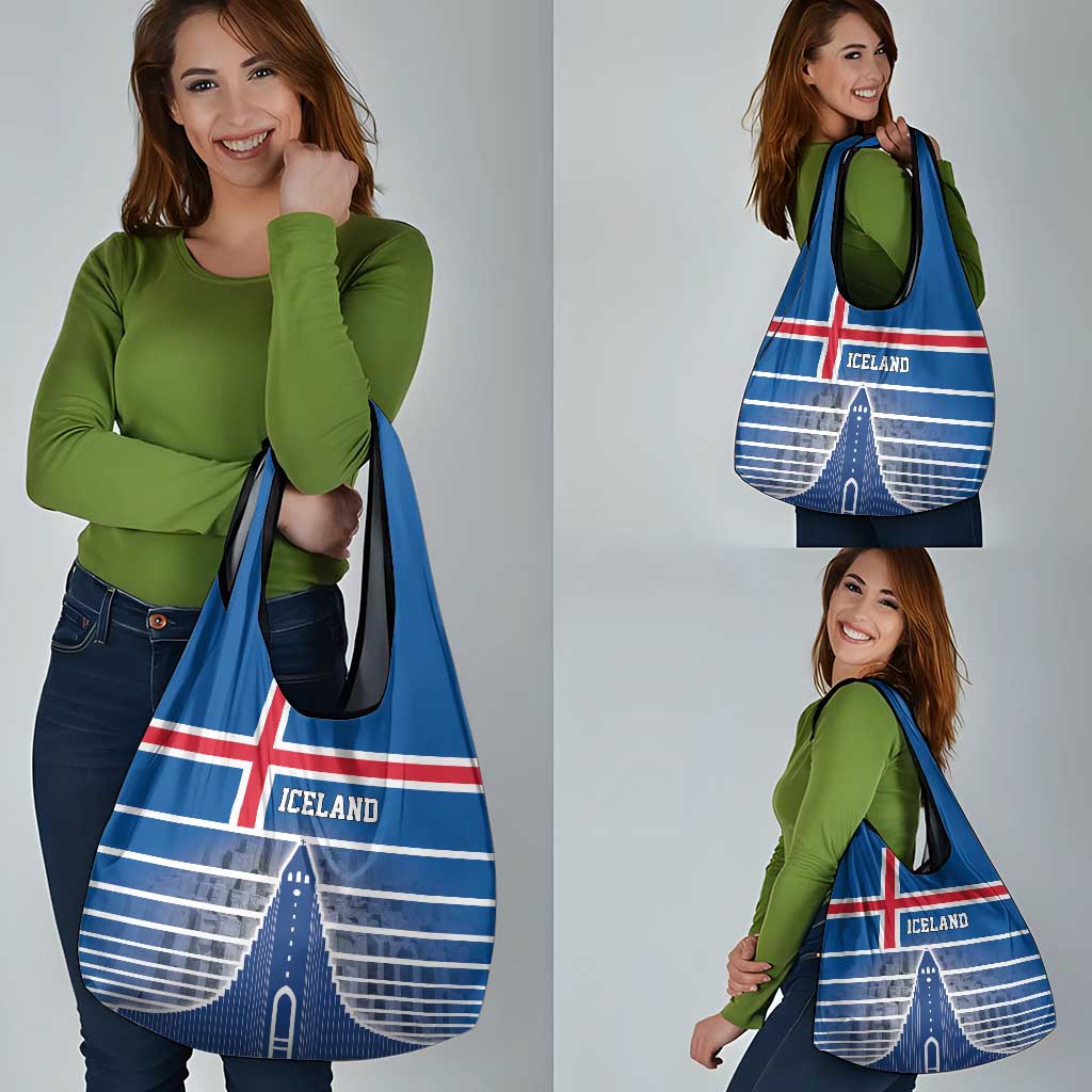 Iceland Hallgrimskirkja Church Grocery Bag Icelandic Flag Design - Wonder Print Shop