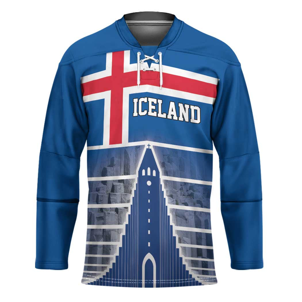 Iceland Hallgrimskirkja Church Hockey Jersey Icelandic Flag Design - Wonder Print Shop