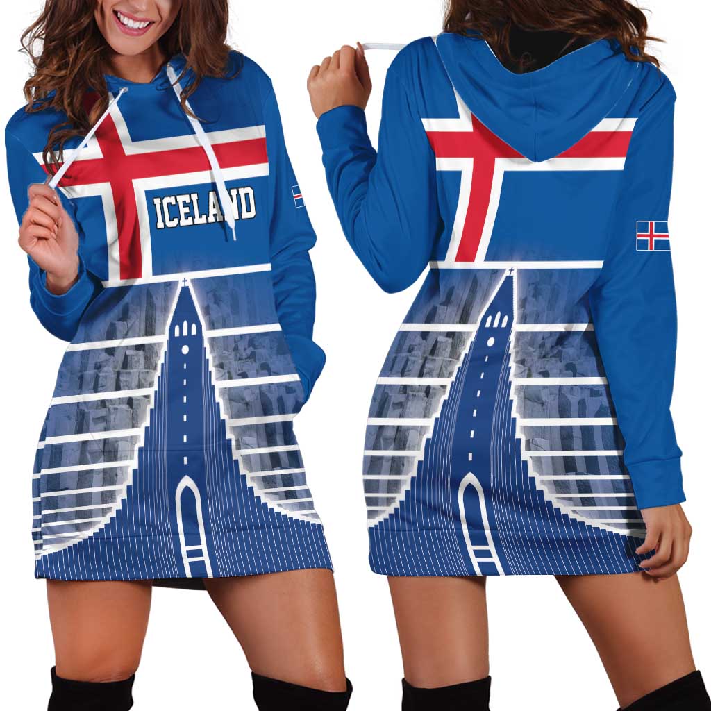 Iceland Hallgrimskirkja Church Hoodie Dress Icelandic Flag Design - Wonder Print Shop