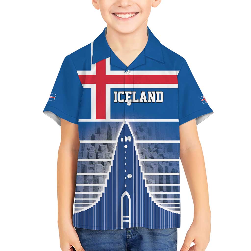 Iceland Hallgrimskirkja Church Kid Hawaiian Shirt Icelandic Flag Design - Wonder Print Shop