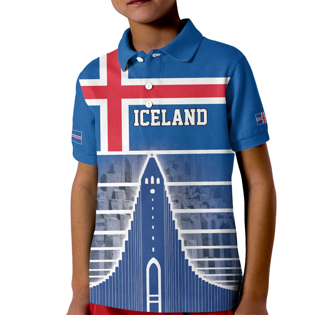 Iceland Hallgrimskirkja Church Kid Polo Shirt Icelandic Flag Design - Wonder Print Shop