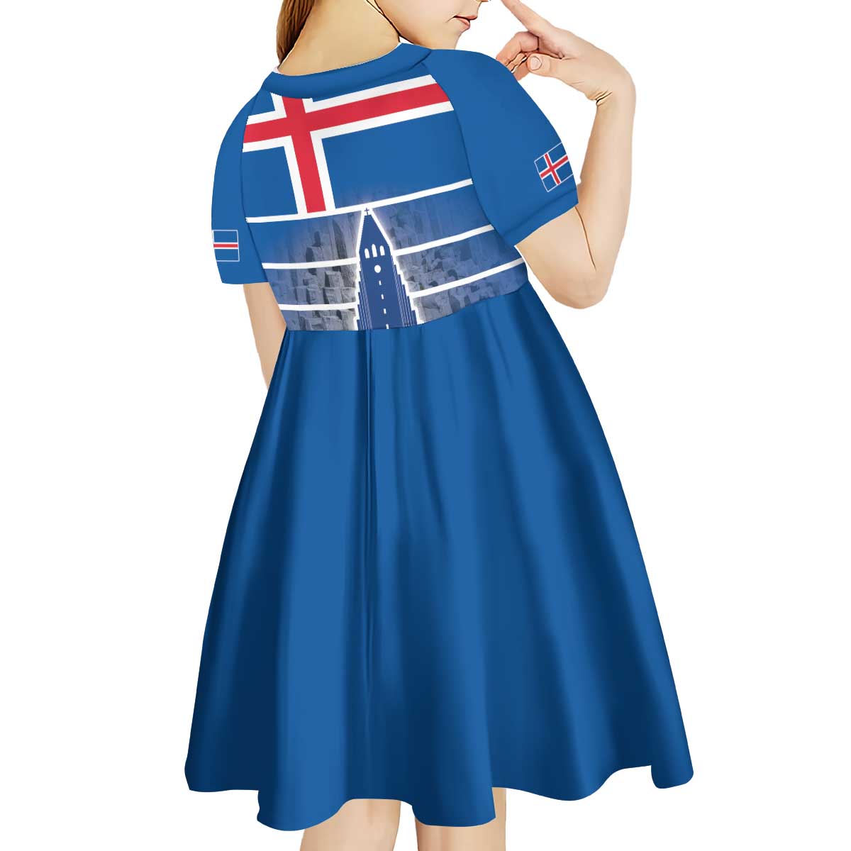 Iceland Hallgrimskirkja Church Kid Short Sleeve Dress Icelandic Flag Design - Wonder Print Shop