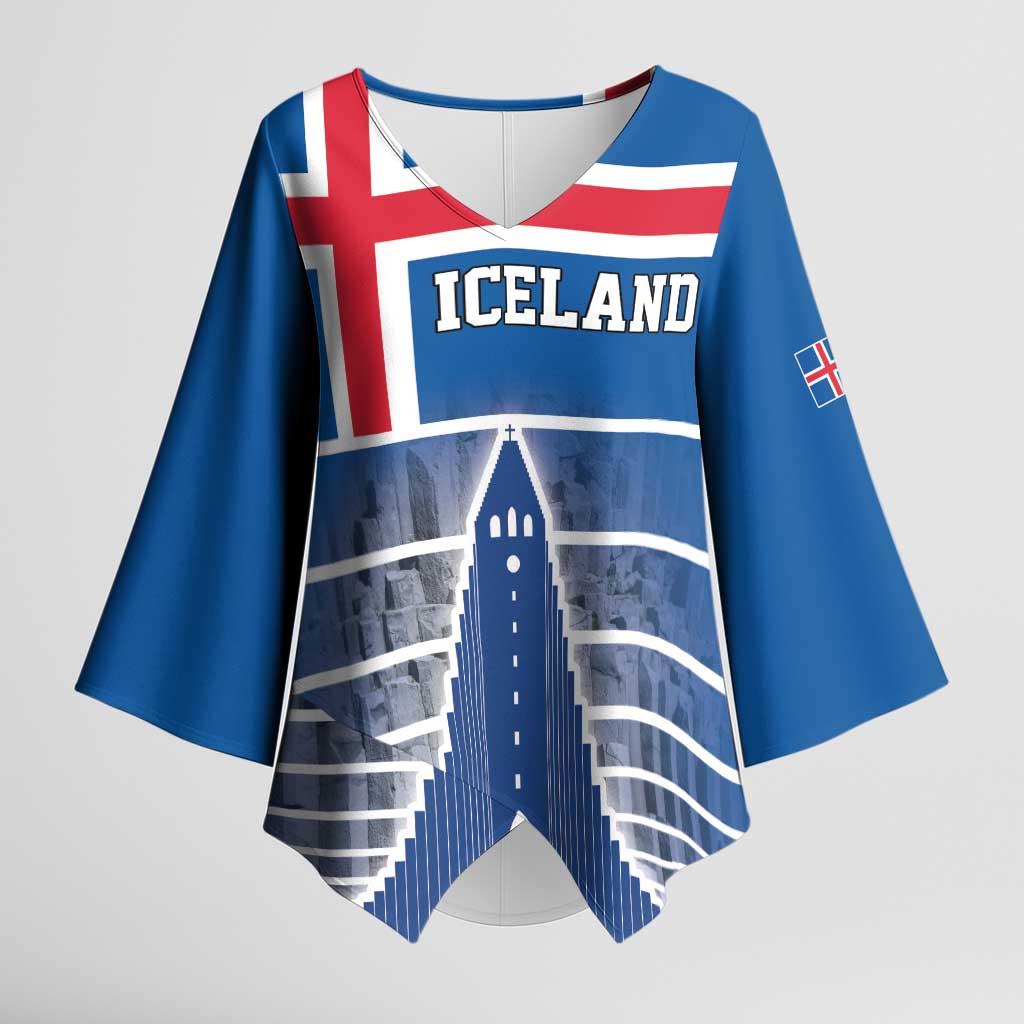 Iceland Hallgrimskirkja Church Kimono Sleeve Blouse Icelandic Flag Design - Wonder Print Shop