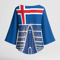 Iceland Hallgrimskirkja Church Kimono Sleeve Blouse Icelandic Flag Design - Wonder Print Shop