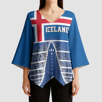 Iceland Hallgrimskirkja Church Kimono Sleeve Blouse Icelandic Flag Design - Wonder Print Shop