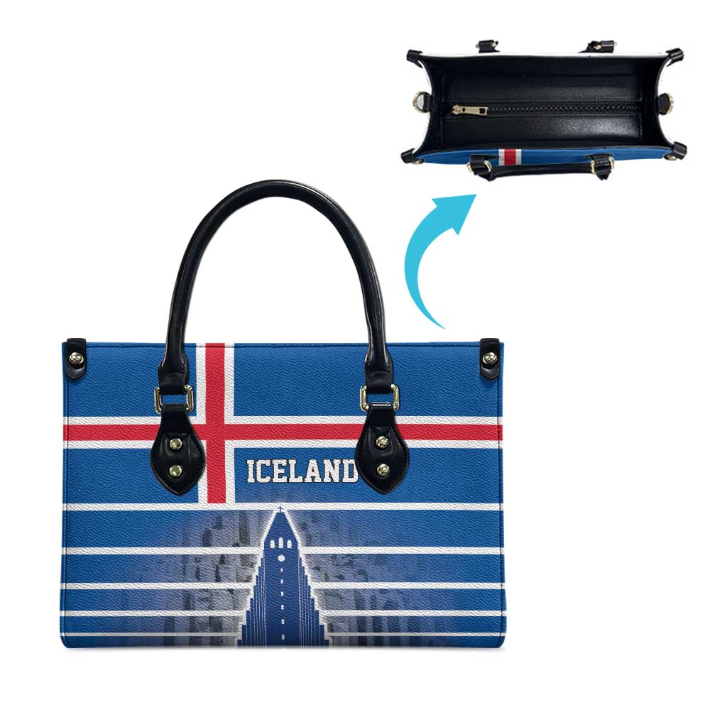 Iceland Hallgrimskirkja Church Leather Bag Icelandic Flag Design - Wonder Print Shop