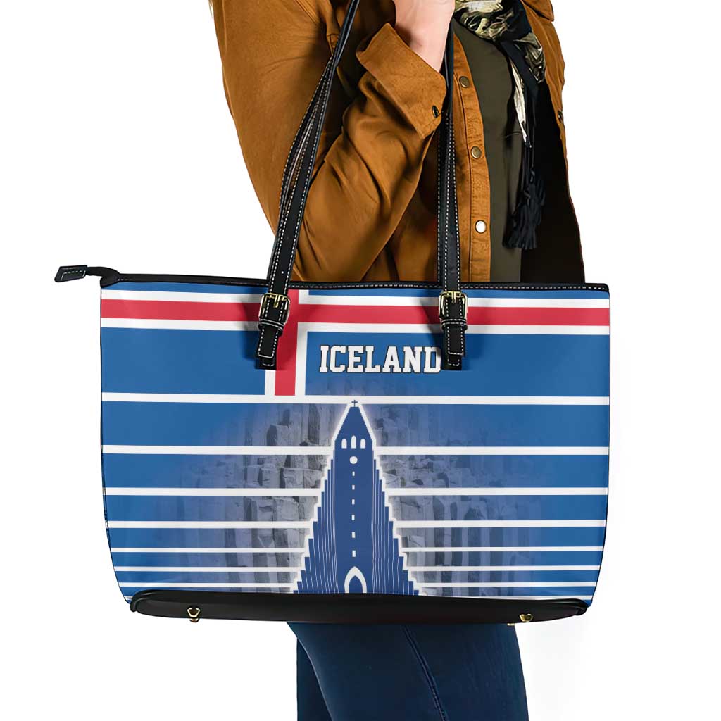 Iceland Hallgrimskirkja Church Leather Tote Bag Icelandic Flag Design - Wonder Print Shop