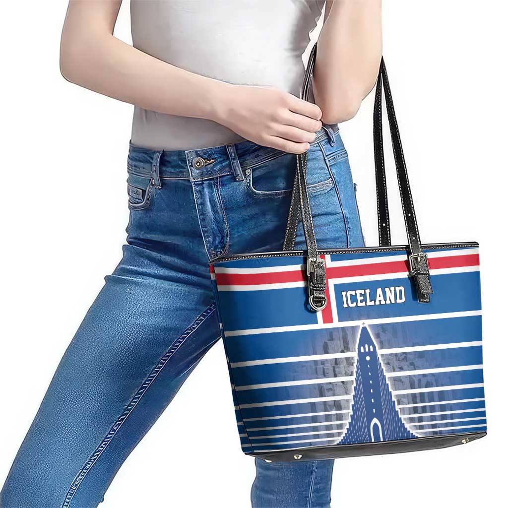 Iceland Hallgrimskirkja Church Leather Tote Bag Icelandic Flag Design - Wonder Print Shop