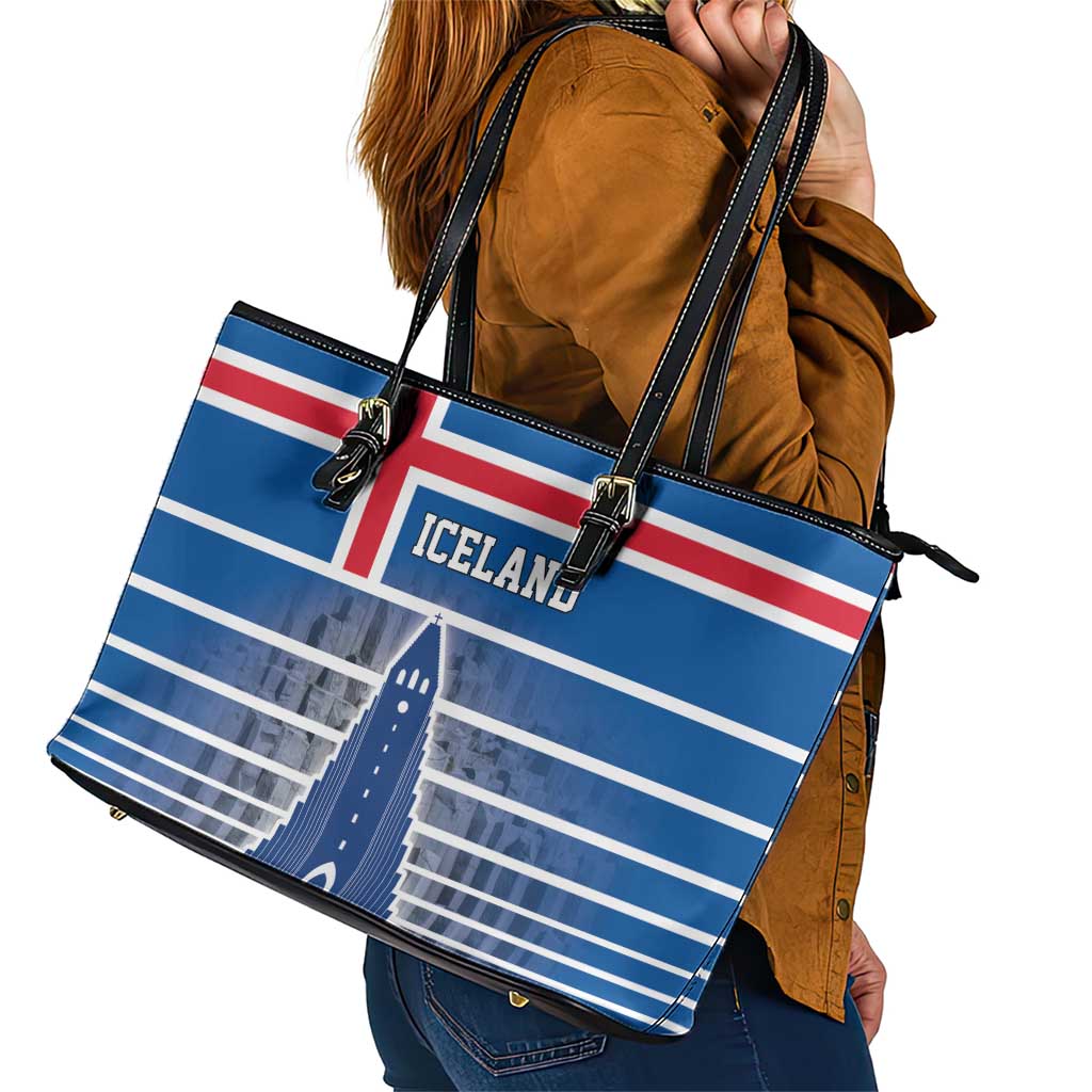 Iceland Hallgrimskirkja Church Leather Tote Bag Icelandic Flag Design - Wonder Print Shop