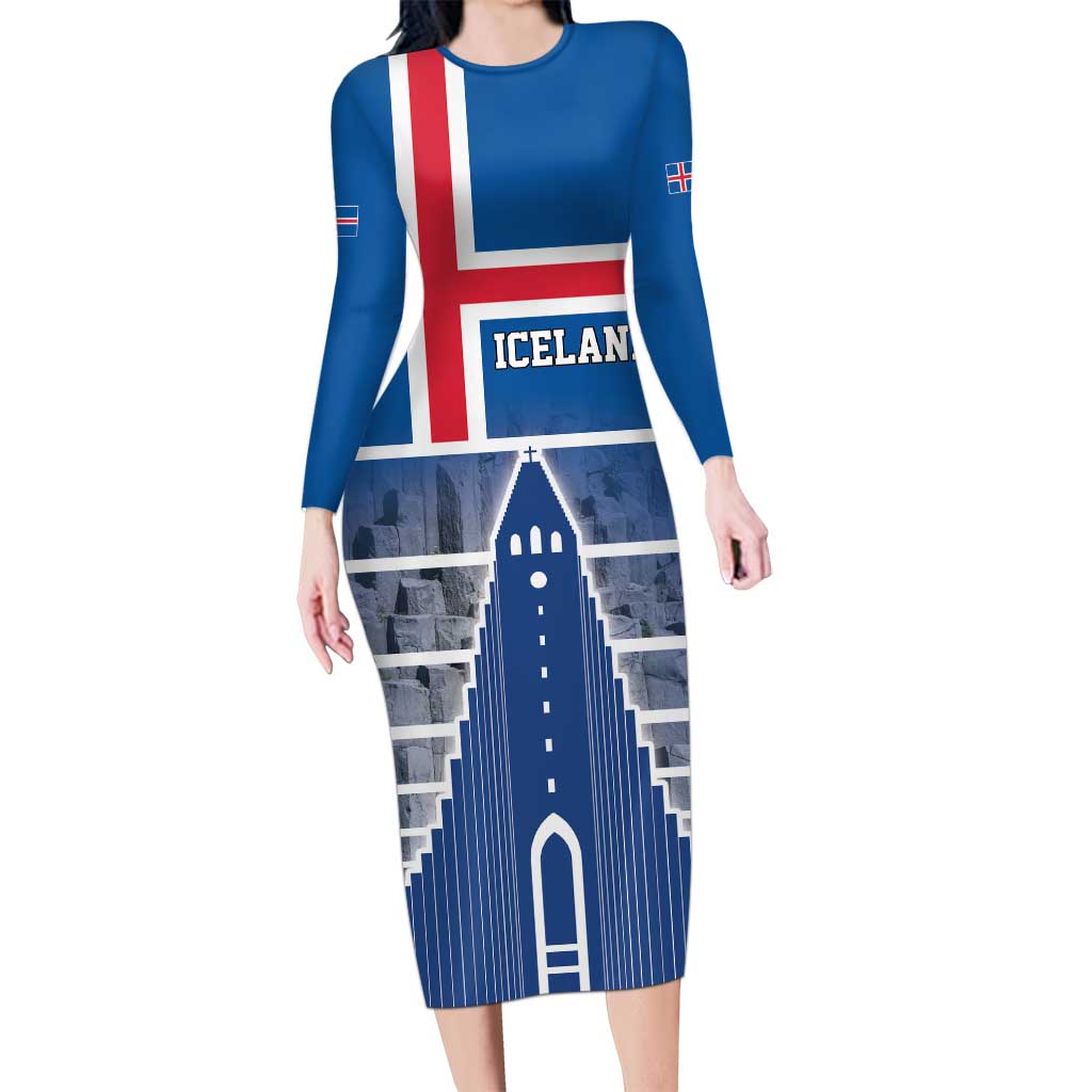 Iceland Hallgrimskirkja Church Long Sleeve Bodycon Dress Icelandic Flag Design - Wonder Print Shop