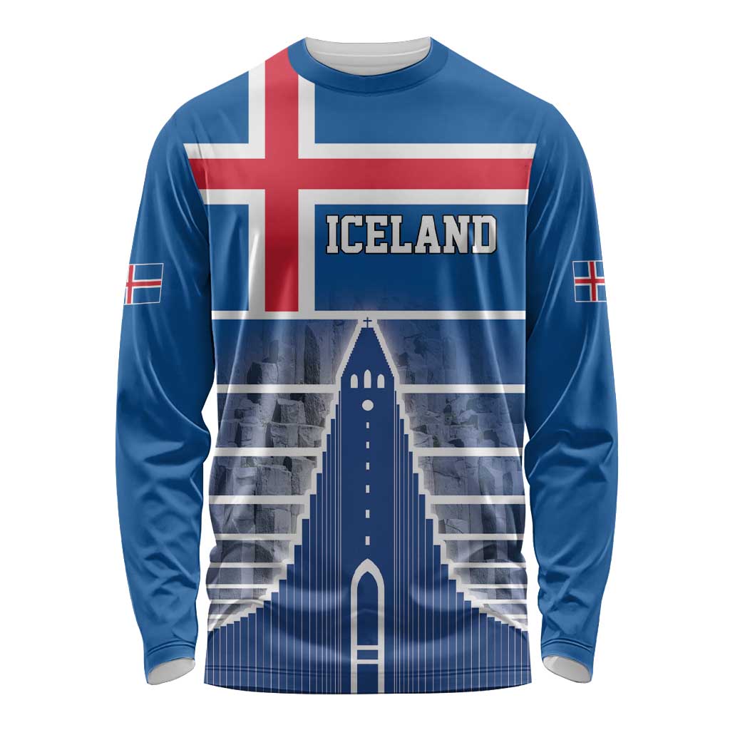 Iceland Hallgrimskirkja Church Long Sleeve Shirt Icelandic Flag Design - Wonder Print Shop