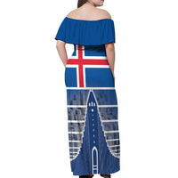 Iceland Hallgrimskirkja Church Off Shoulder Maxi Dress Icelandic Flag Design - Wonder Print Shop