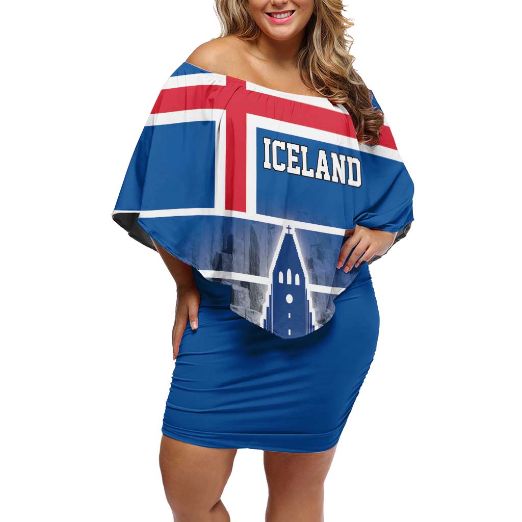 Iceland Hallgrimskirkja Church Off Shoulder Short Dress Icelandic Flag Design - Wonder Print Shop