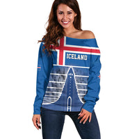 Iceland Hallgrimskirkja Church Off Shoulder Sweater Icelandic Flag Design - Wonder Print Shop