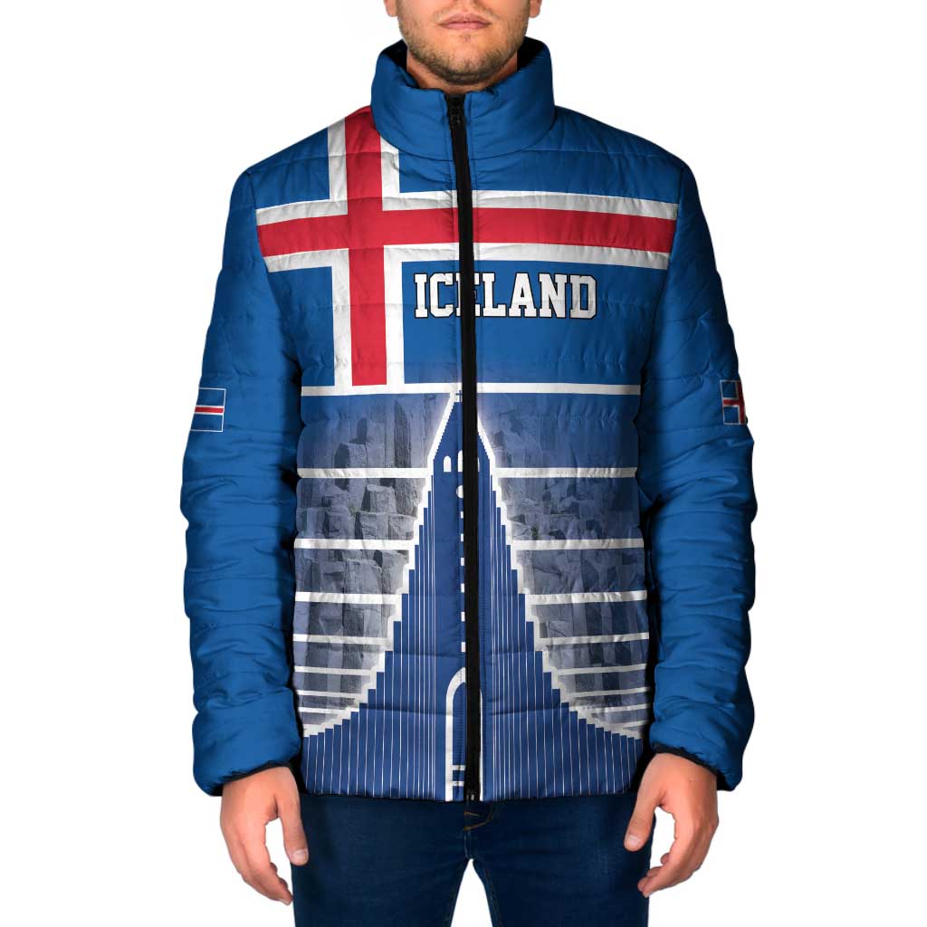 Iceland Hallgrimskirkja Church Padded Jacket Icelandic Flag Design - Wonder Print Shop