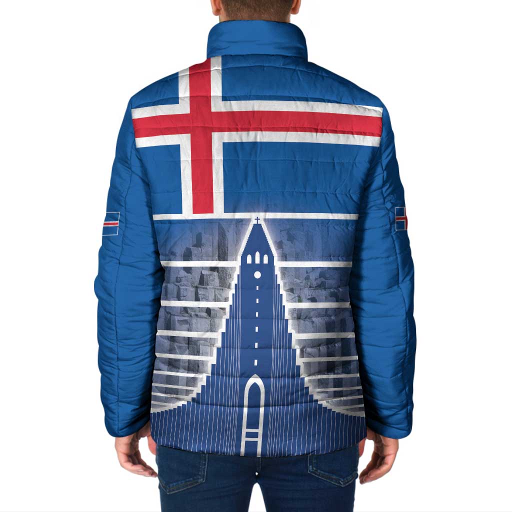 Iceland Hallgrimskirkja Church Padded Jacket Icelandic Flag Design - Wonder Print Shop