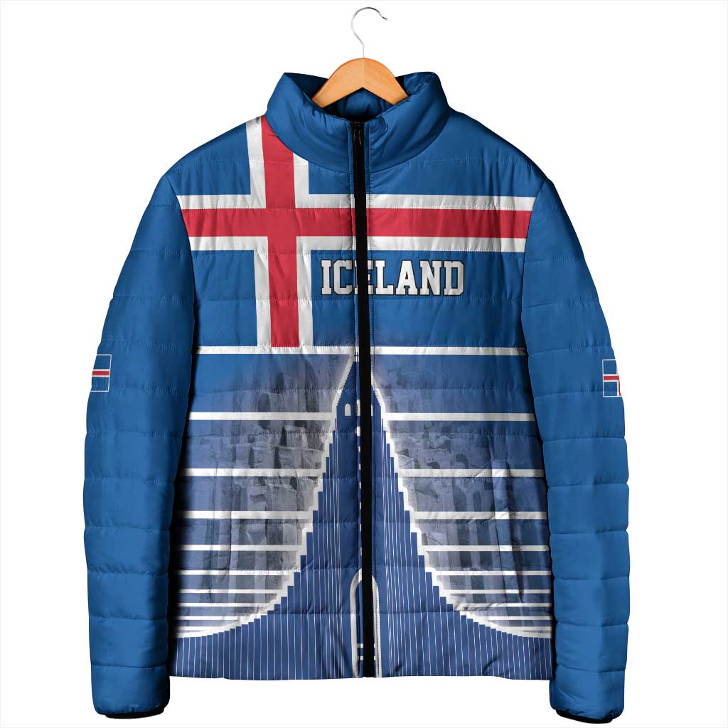 Iceland Hallgrimskirkja Church Padded Jacket Icelandic Flag Design - Wonder Print Shop