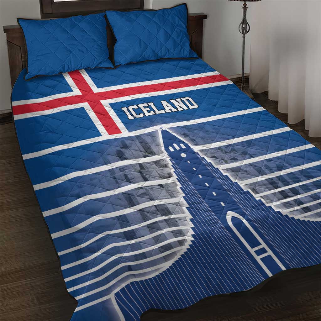 Iceland Hallgrimskirkja Church Quilt Bed Set Icelandic Flag Design - Wonder Print Shop