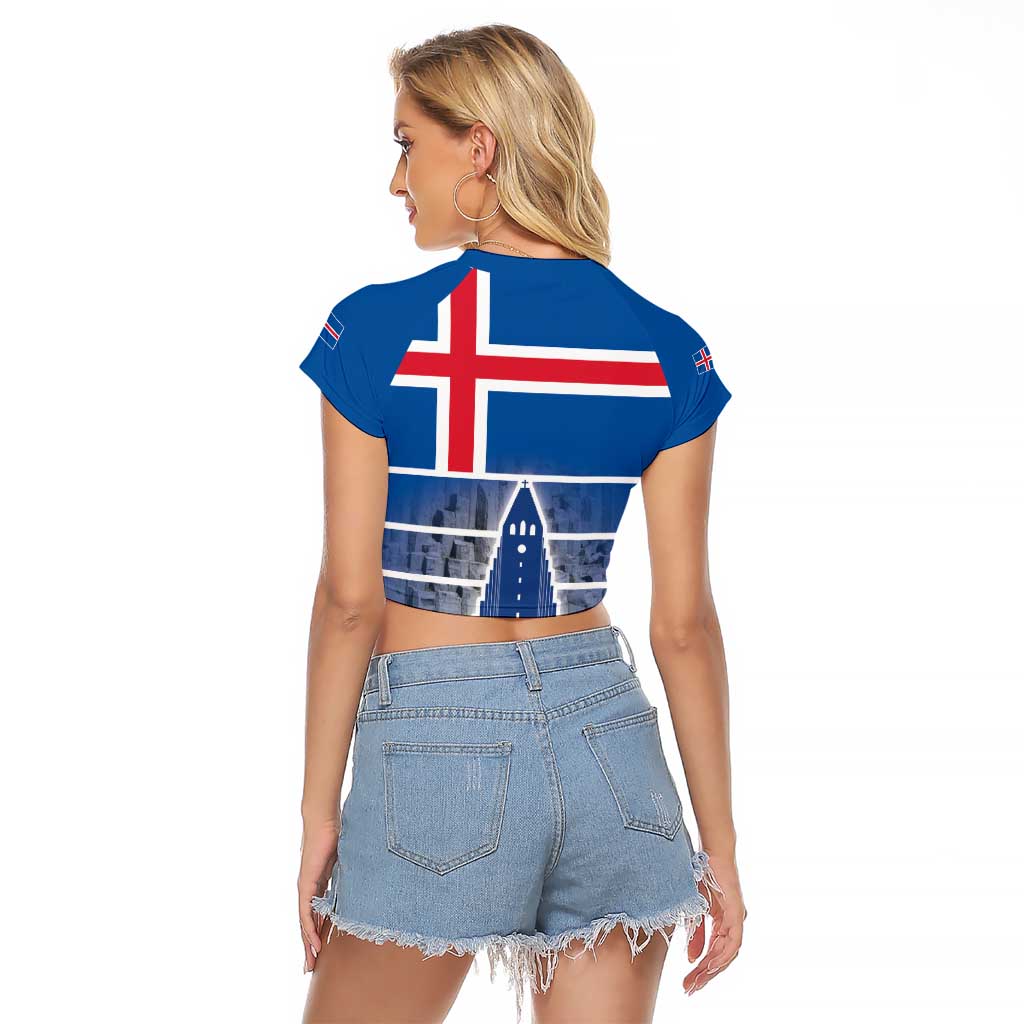 Iceland Hallgrimskirkja Church Raglan Cropped T Shirt Icelandic Flag Design - Wonder Print Shop