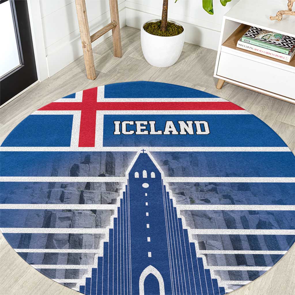 Iceland Hallgrimskirkja Church Round Carpet Icelandic Flag Design - Wonder Print Shop