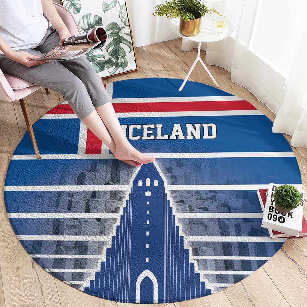 Iceland Hallgrimskirkja Church Round Carpet Icelandic Flag Design - Wonder Print Shop