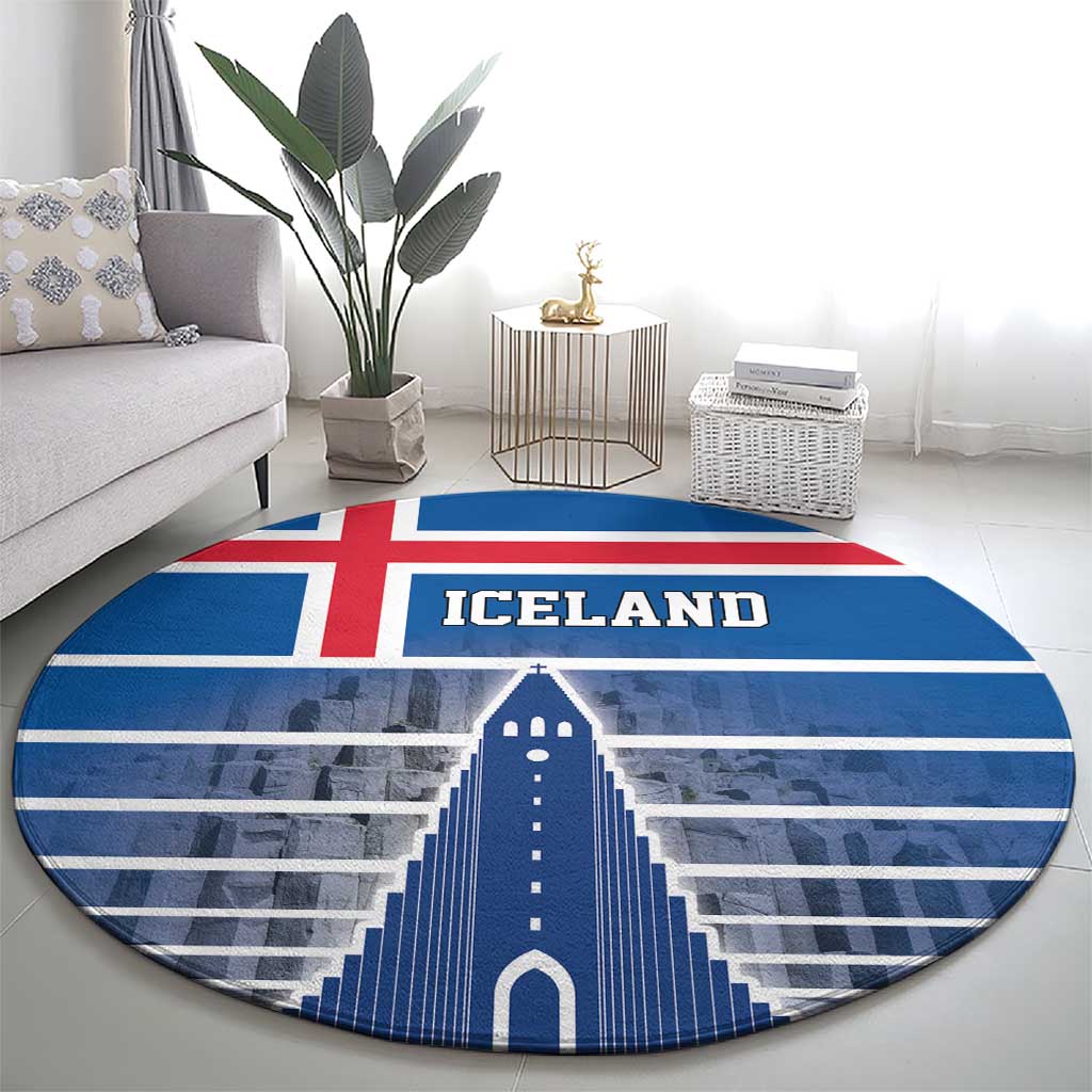 Iceland Hallgrimskirkja Church Round Carpet Icelandic Flag Design - Wonder Print Shop