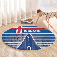 Iceland Hallgrimskirkja Church Round Carpet Icelandic Flag Design - Wonder Print Shop