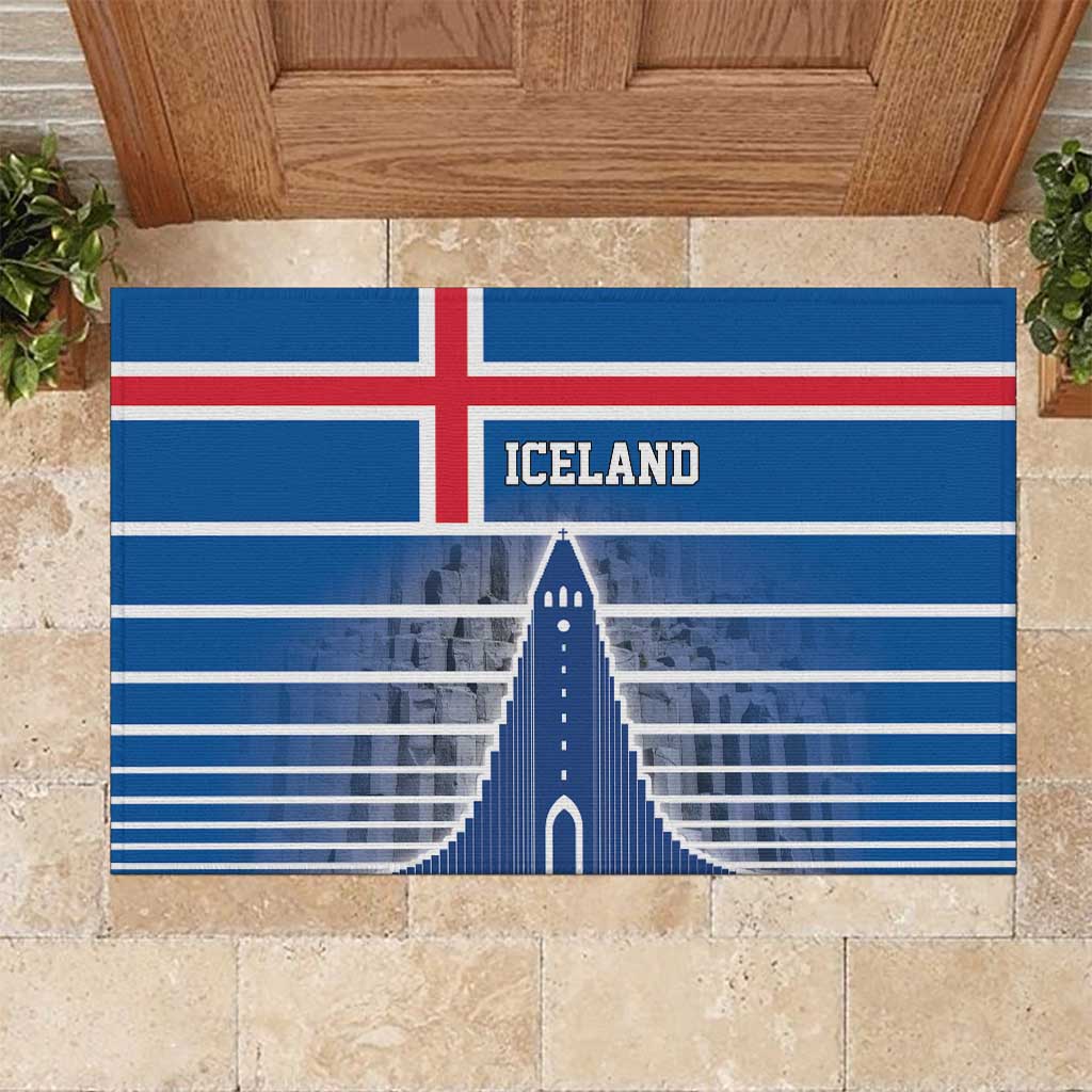 Iceland Hallgrimskirkja Church Rubber Doormat Icelandic Flag Design - Wonder Print Shop