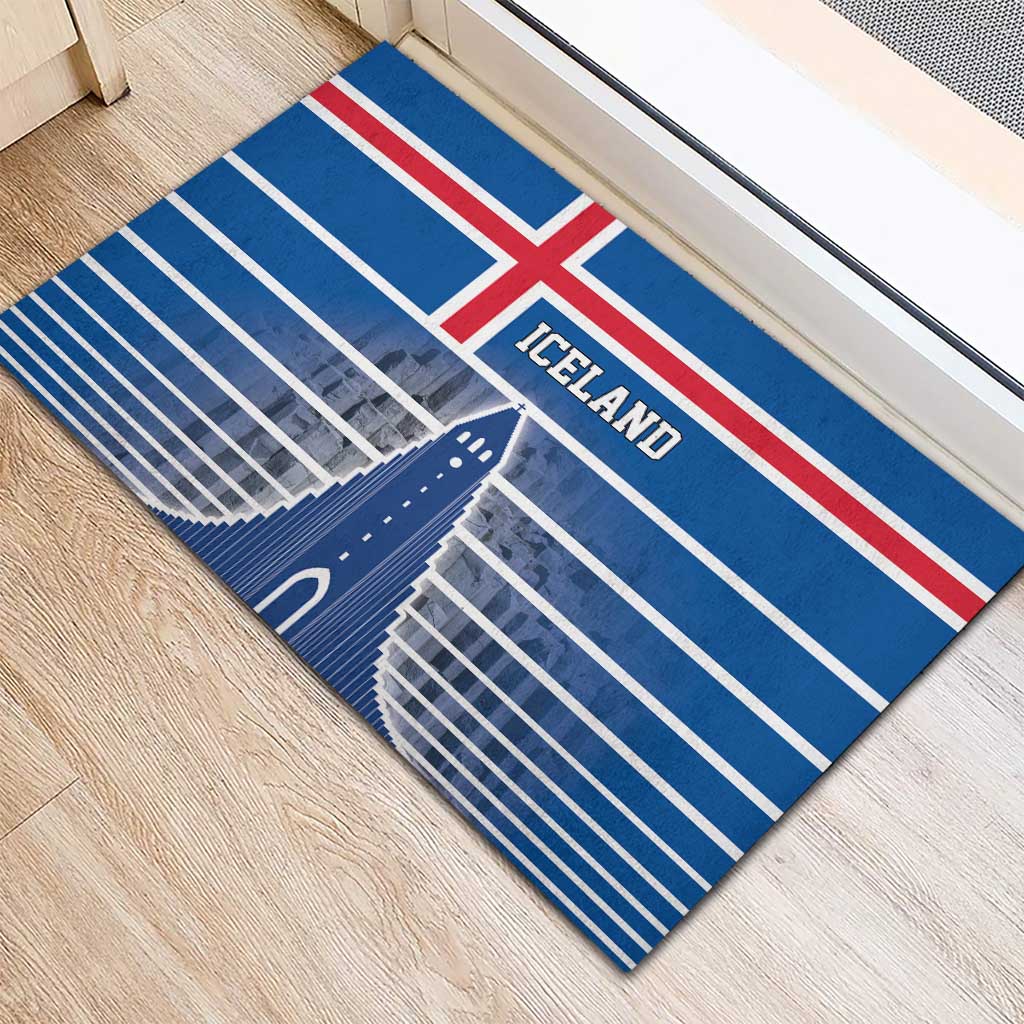 Iceland Hallgrimskirkja Church Rubber Doormat Icelandic Flag Design - Wonder Print Shop