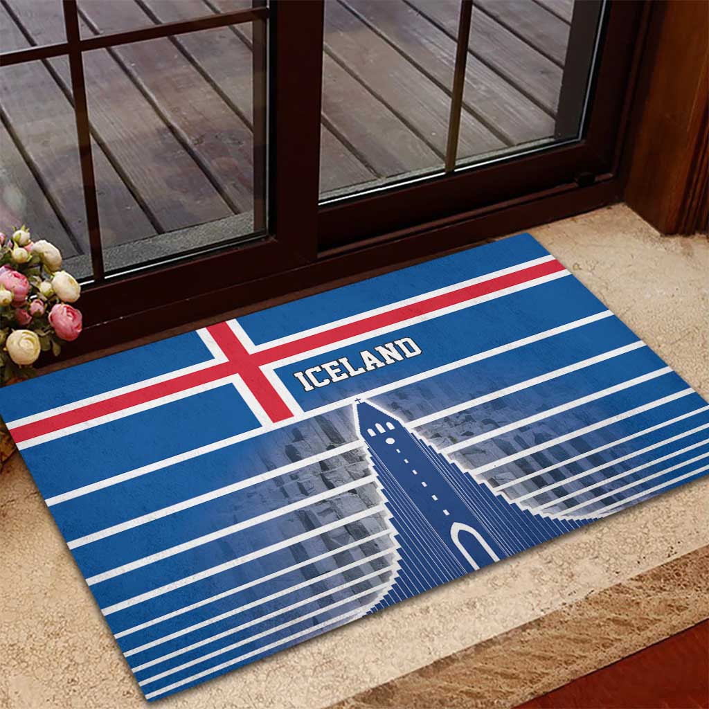 Iceland Hallgrimskirkja Church Rubber Doormat Icelandic Flag Design - Wonder Print Shop