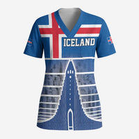 Iceland Hallgrimskirkja Church Scrub Top Icelandic Flag Design - Wonder Print Shop
