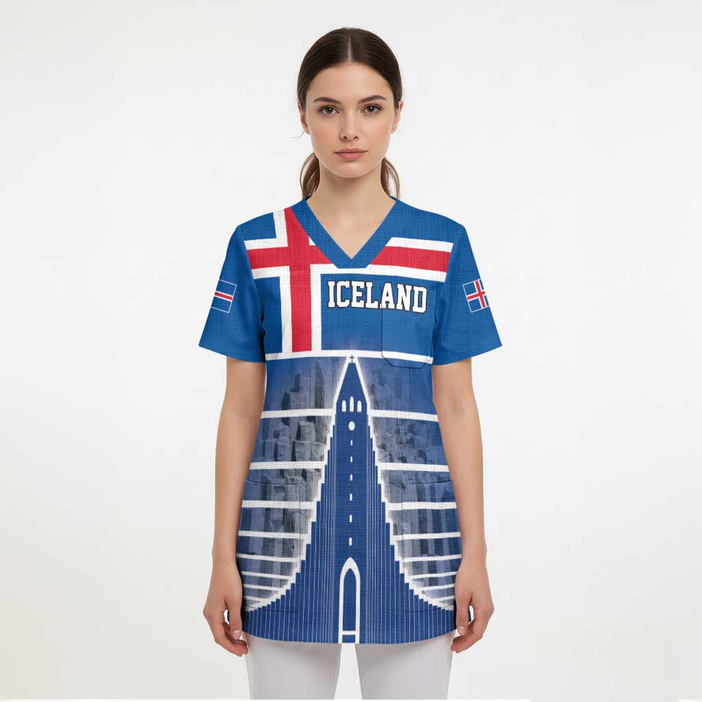 Iceland Hallgrimskirkja Church Scrub Top Icelandic Flag Design - Wonder Print Shop