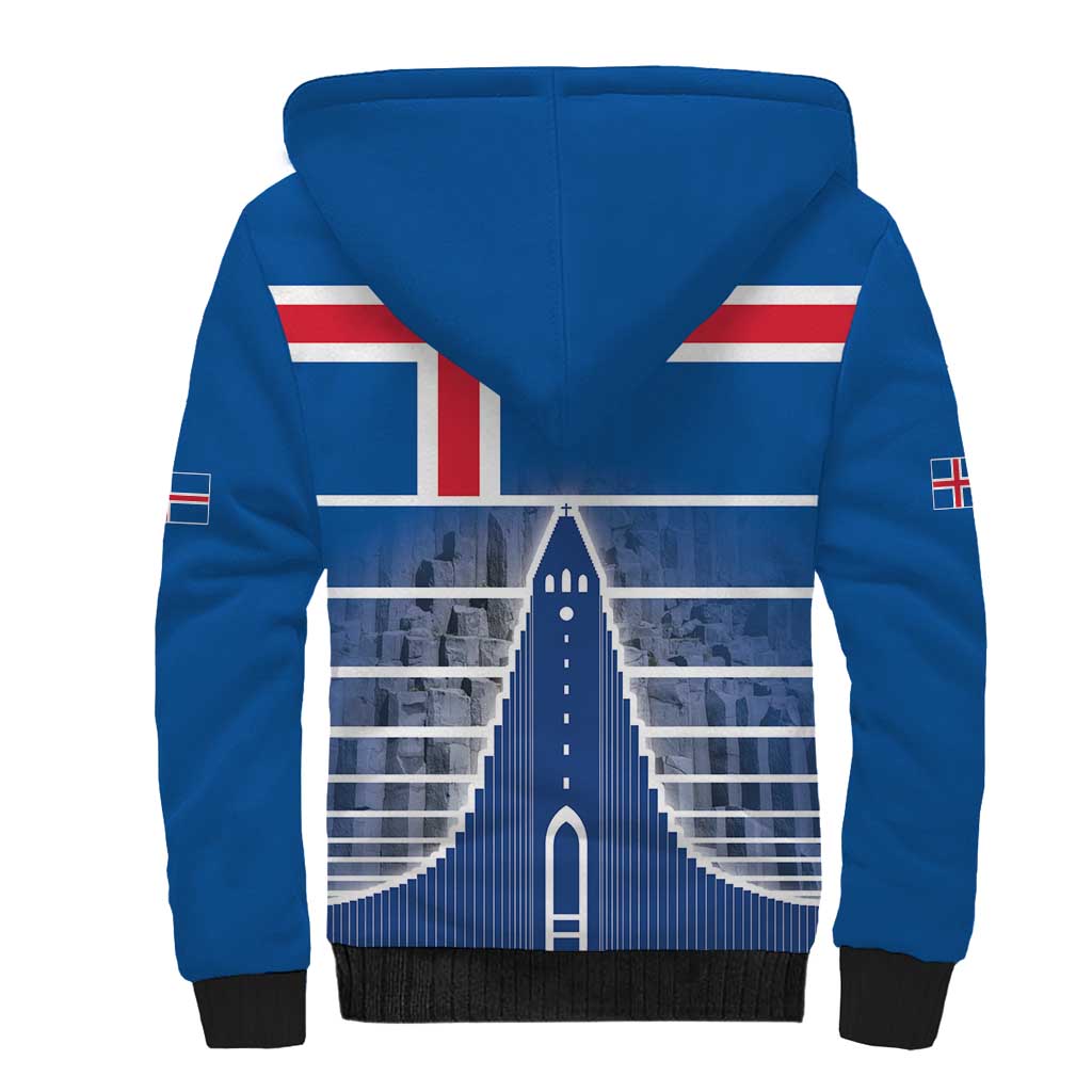 Iceland Hallgrimskirkja Church Sherpa Hoodie Icelandic Flag Design - Wonder Print Shop
