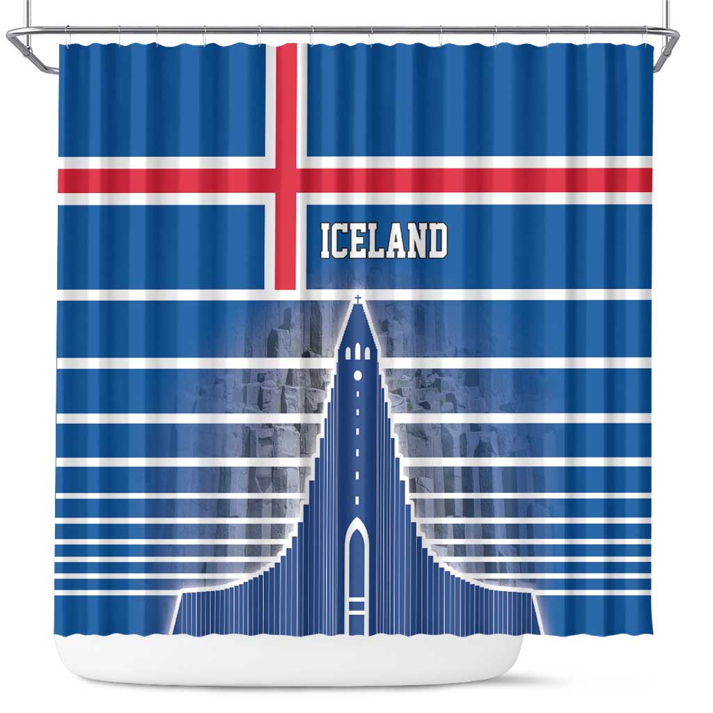 Iceland Hallgrimskirkja Church Shower Curtain Icelandic Flag Design - Wonder Print Shop